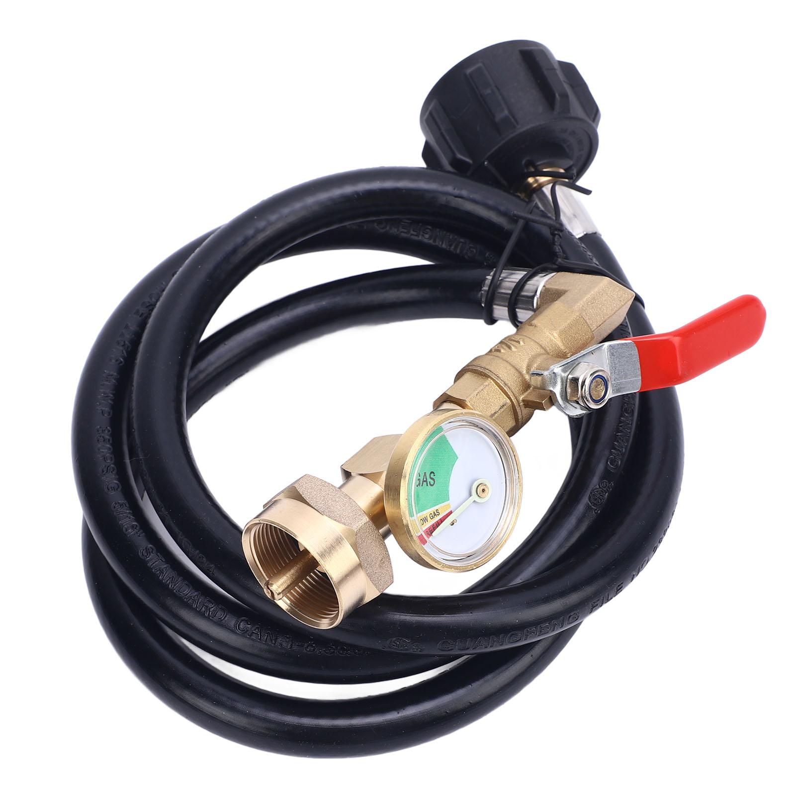 

RV Gas Refill Adapter Hose with Gauge and ON Off Control Valve 3 Feet Gas Tank Extension Hose for 1 Lb Gas Tank