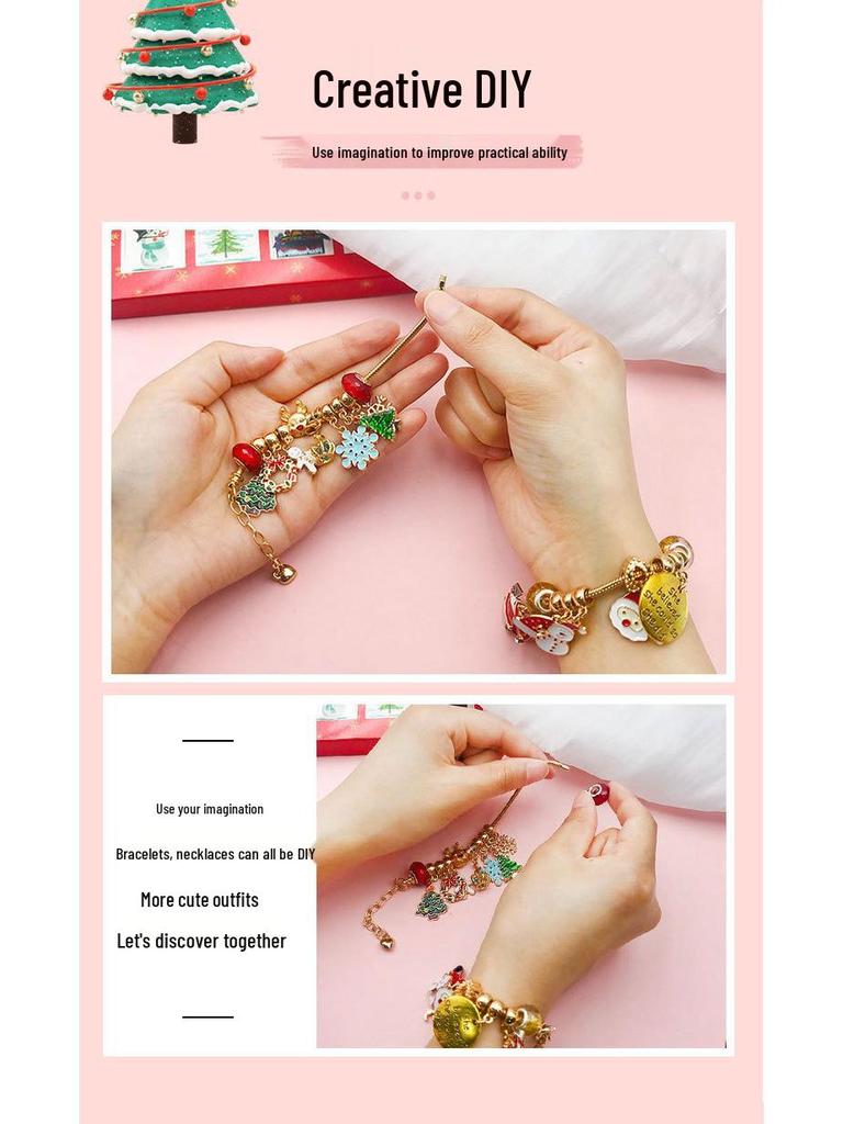 Surprise Christmas Platinum Gift Box: Children's Creative Beaded Bracelet 24-Day Countdown Calendar Blind Box