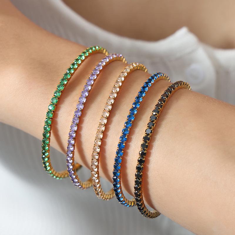 Colorful Elastic Zircon Bracelet: 18K Gold-Plated Titanium Steel, Versatile & Elegant for Women