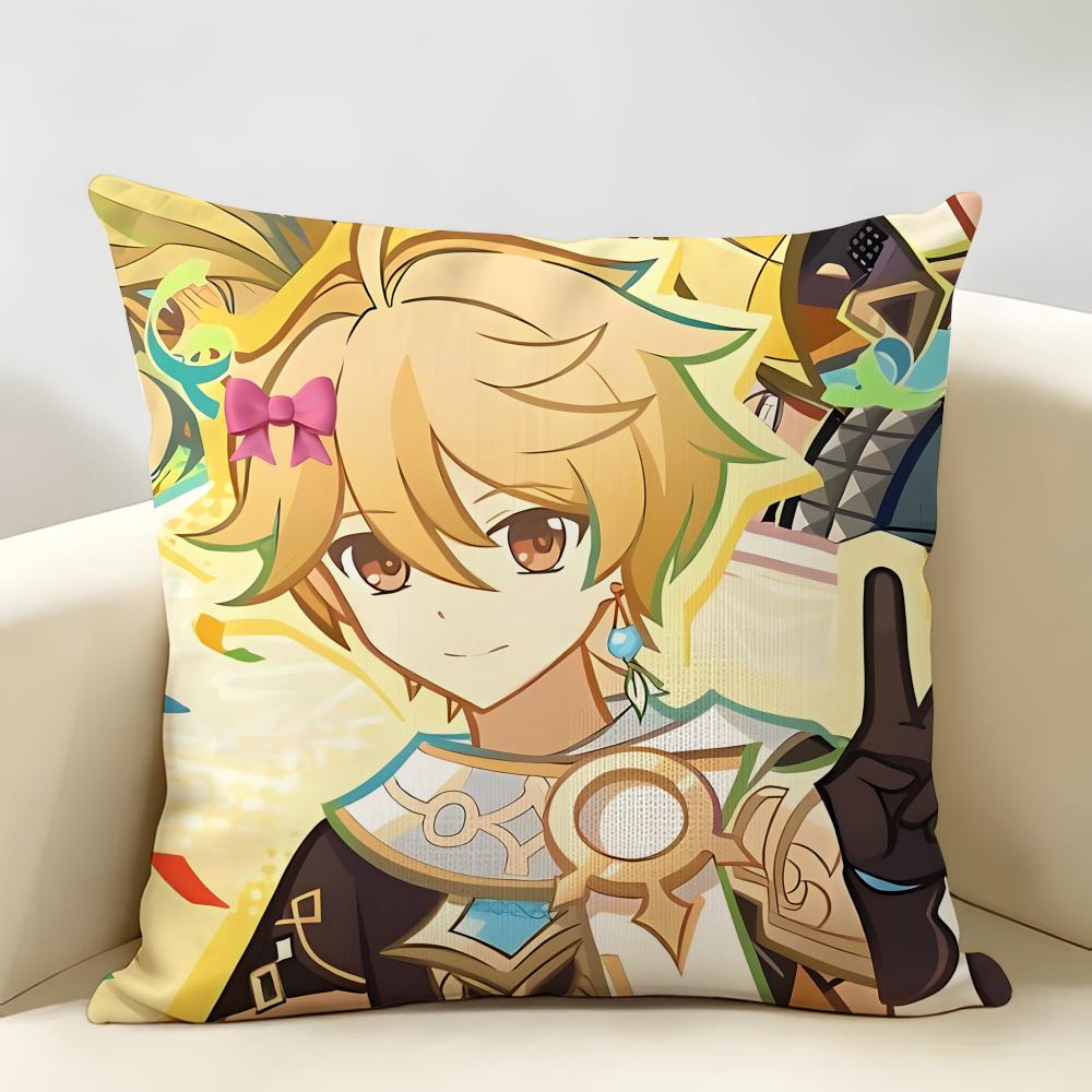 Aether Genshin Game Cushion Cover Natural Linen Organic Fabric DoubleSided Printing Room Sofa Decor Pillow Case