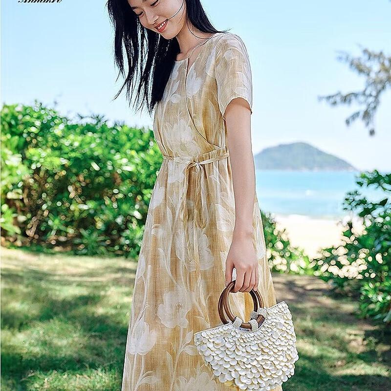 

JUZI ANNACAU Elegant Flowing Print Waist-Cinching Dress S