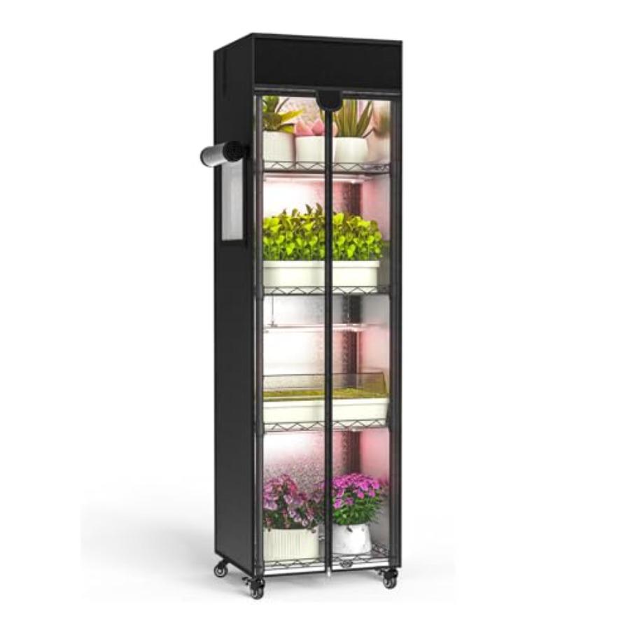 Indoor Greenhouse with Grow Light 5 Tier 15.7 L×11.8 W×62.3 H Metal Indoor Plant Enclosure for Seed Starting with 48W Full Spec