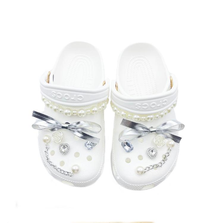 Crocs Classic clog Silver Butterfly Bead Curtain Niche Design Travel Beach Fashion Trend EVA Hole Shoes Unisex White