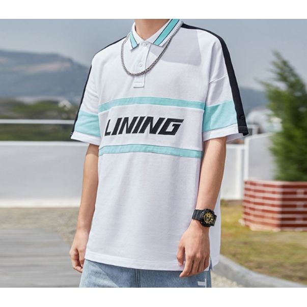 Li Ning Sports Fashion Series Loose Fit Short Sleeve Polo Shirt Men tops White APLR113-5