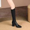 Fashion Women's Knee-high Boots Luxury Pointed Leather Boot Knight Boots for Women Square Toes High Heels Long Boots Botas Mujer