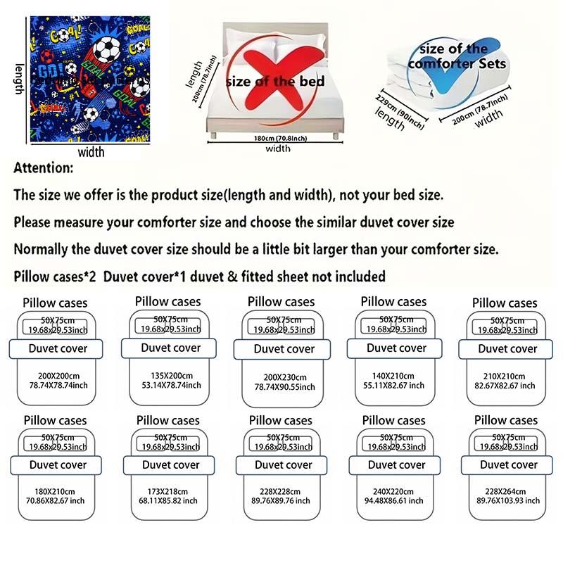 Cool Soccer-Themed Pattern Bedding Set For Kids Luxury Gift 3Pcs Digital Print Comforter Set Soft Comfortable Breathable