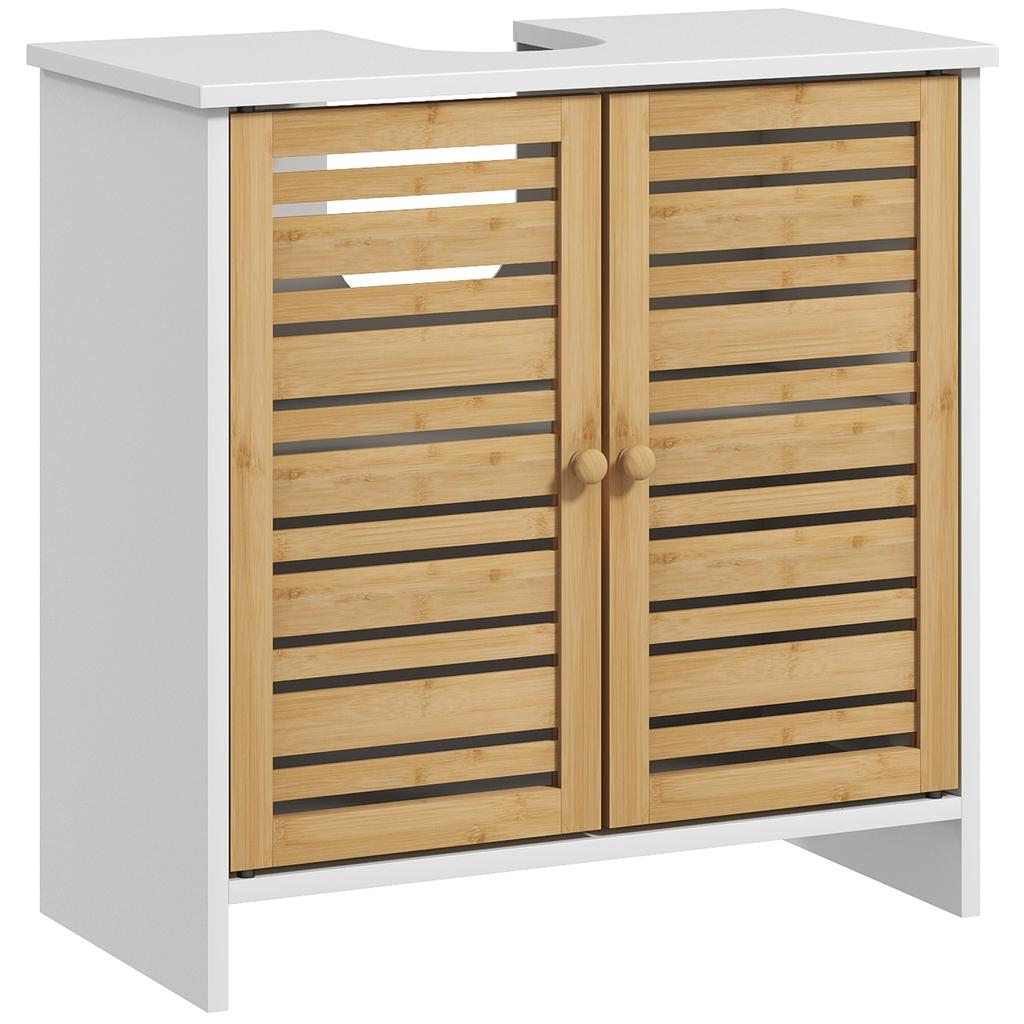 Bathroom Sink Cabinet 2 Doors Adjustable Shelf Storage Cupboard For Washbasin 60x30x60 Cm White Bamboo