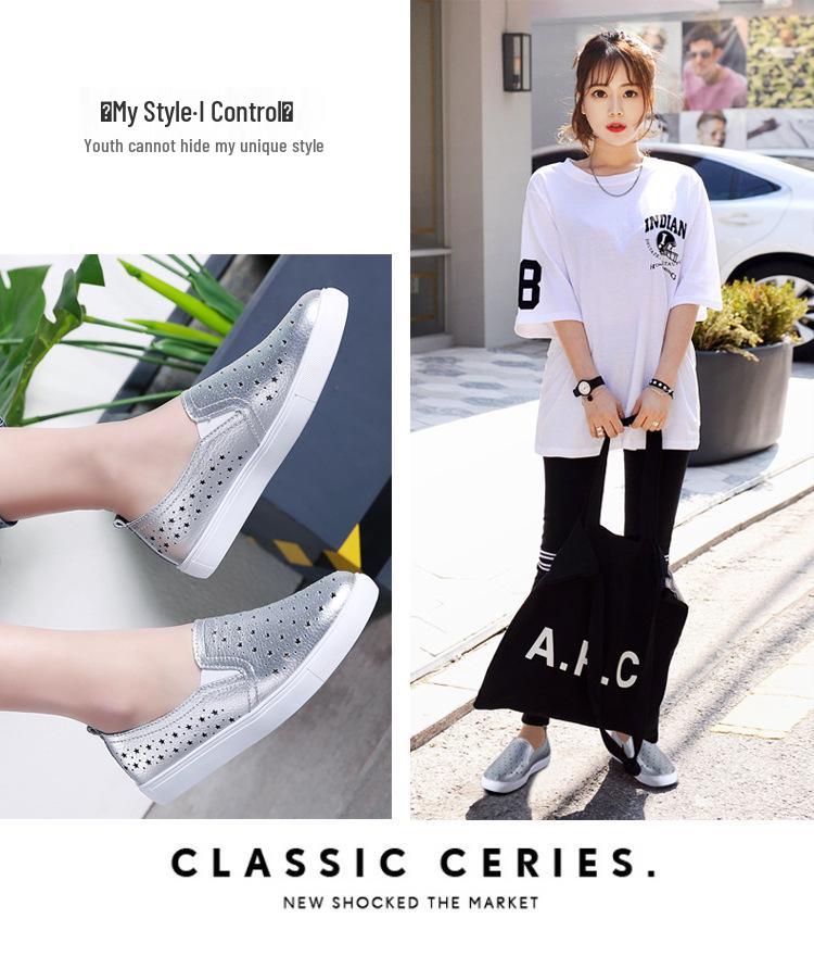 2025 Spring/Summer Women's Genuine Leather Cutout Breathable Slip-on Loafers