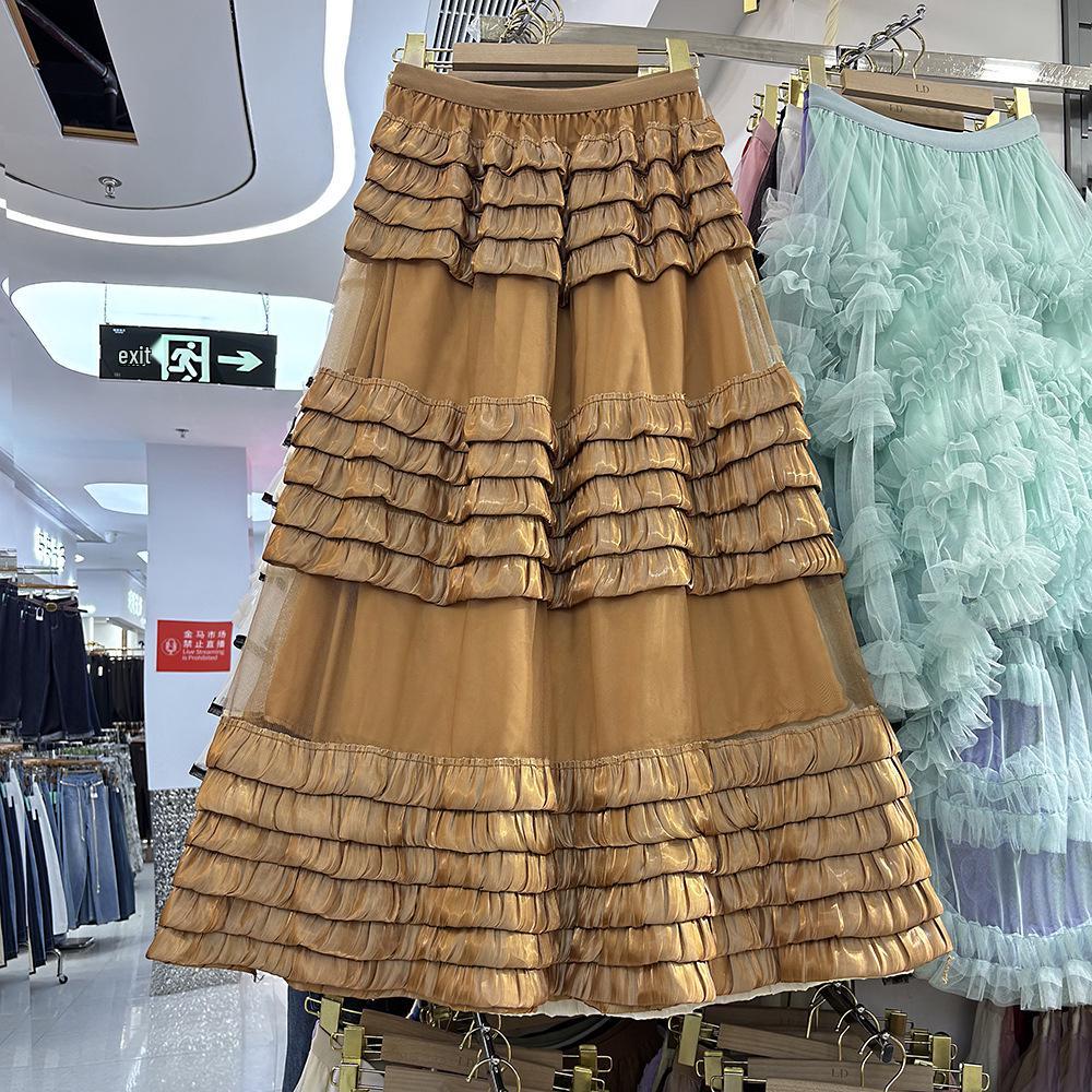 Elegant Plus Size A-line Mesh Patchwork Skirt - Fairy Gauze, Fluffy Layered Cake Design