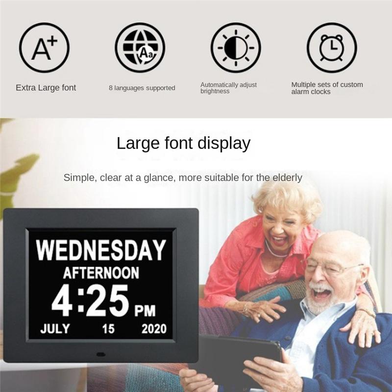 2025+ 8 inch Alarm -Dementia Clock with Custom Reminders&Remote Control Clock with Date Helps Memory Loss/Alzheimer's-EU Plug