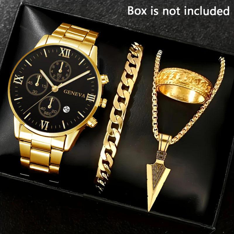 Watch Men's Set Gift Dial with Calendar Steel Belt Men's Watch Business Luminous Watch