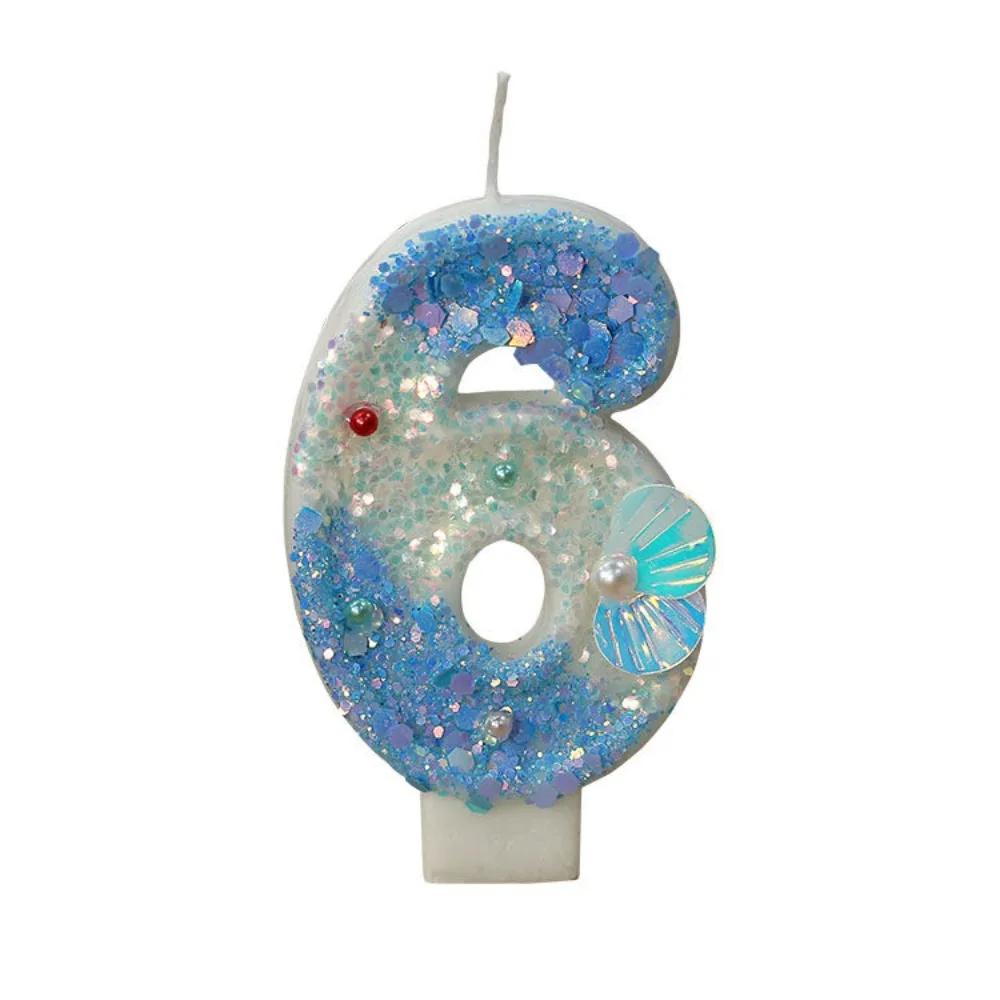 Gradual Change Blue Ocean Shell Digital Birthday Candle, Creative Birthday Party Cake Decorations, 520 Anniversary Candle