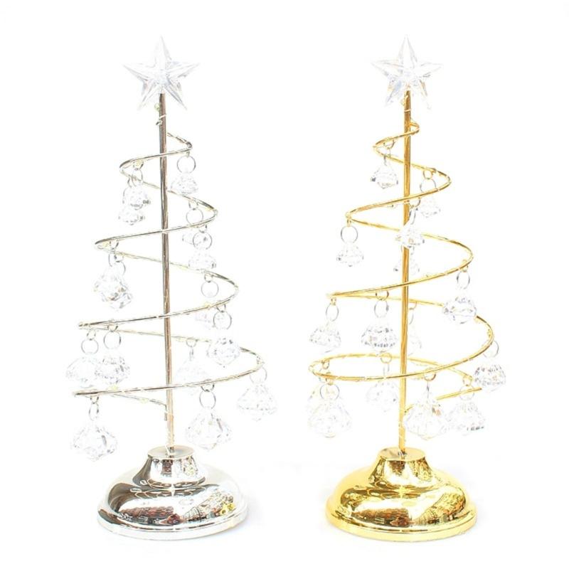 Crystal Star Iron Christmas Tree with LED Light Small XmasTree Table Lamp Christmas Decorations for Home Party New Year