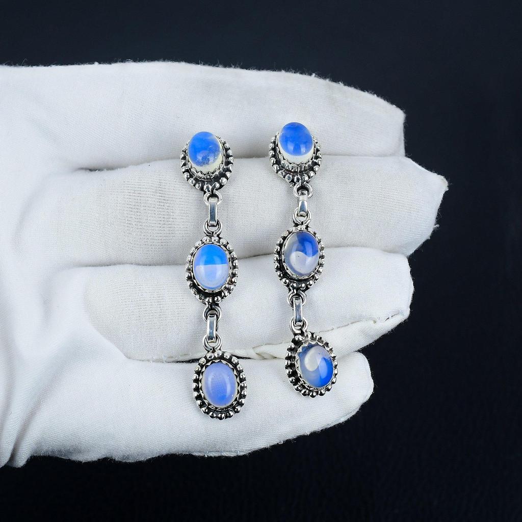 Natural Milky Opal Gemstone Earrings, 925 Sterling Silver Earring, Handmade Boho Silver Jewelry Dangle Earrings, Engagement Gift