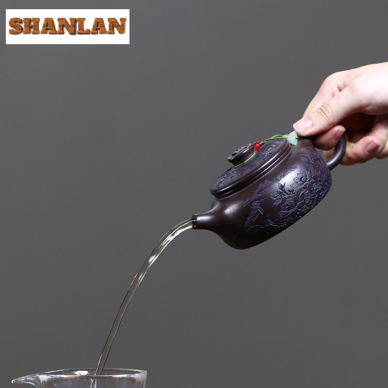 220ml Aesthetic Yixing Purple Clay Teapots Handmade Coin Large Caliber Pot Raw Ore Dragon's Blood Sand Kettle Zisha Tea Set