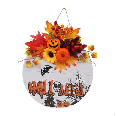 Halloween Door Sign Front Round Skull Decor Wood Wreaths for Autumn Fall Home