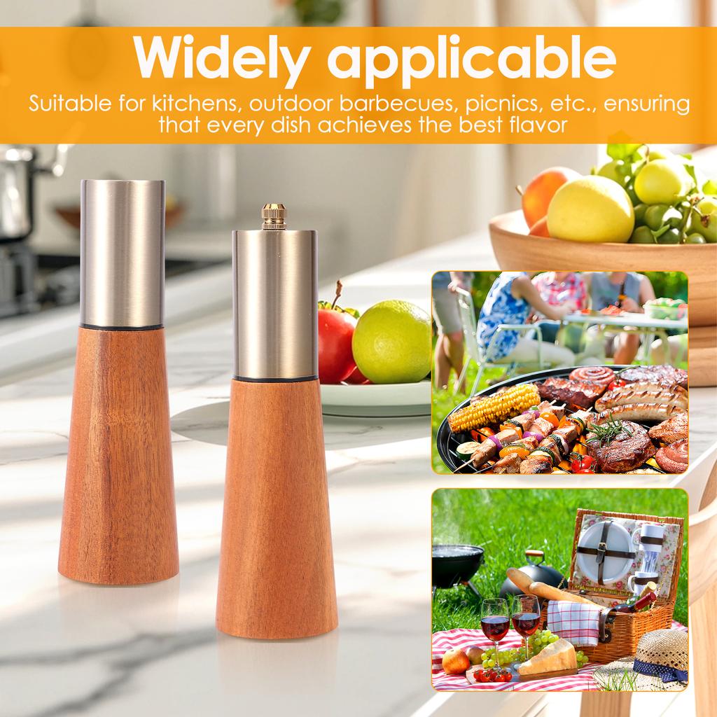 2 Stück Holz Pfeffermühlen Verstellbare Manuelle Mühlen Salz- und Pfeffermühle Gewürzmühle Nachfüllbares Gewürzmühlen-Set für BBQ