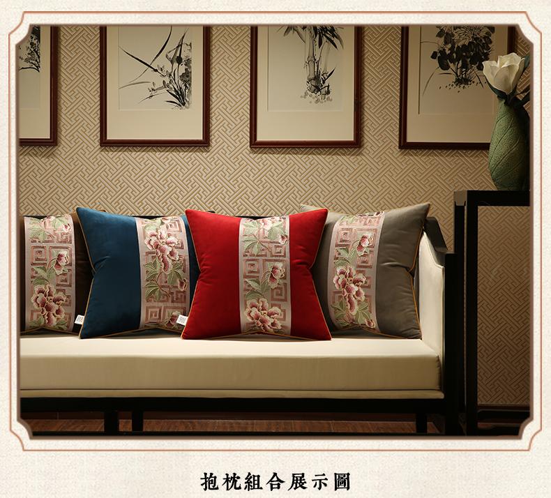 Summer Cotton Sofa Pillowslip Peony Flower Embroidery Living Room Pillowcase Soft Washable Wear-resistant Lumbar Support Cover