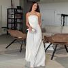 Women's White Strapless Backless Slit Dress with Irregular Pleats and Waist Cinching Design Versatile and Elegant Women's Dress for Daily Wear