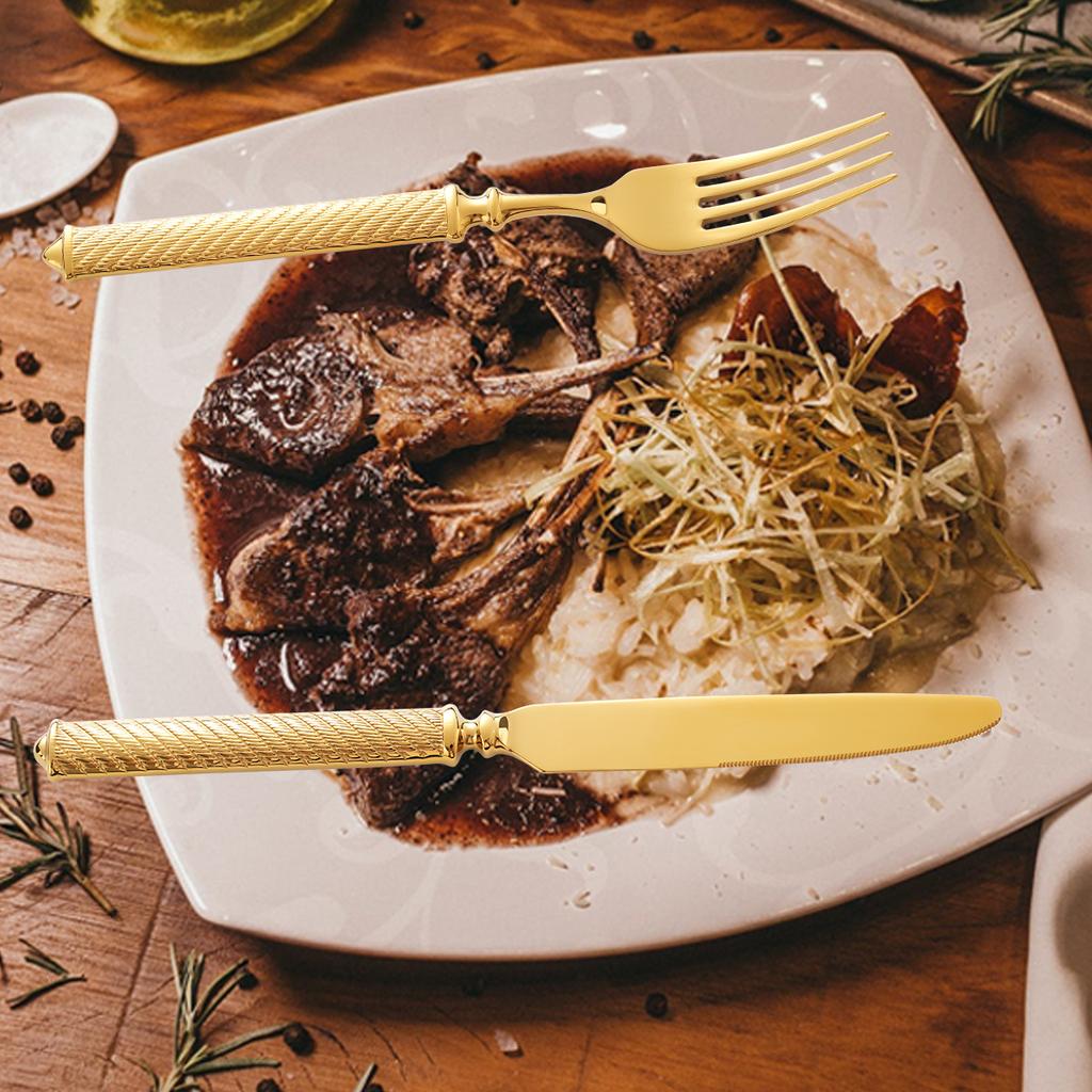 Złoty Wzór Lina Konopna Zestawy Sztućców ze Stali Nierdzewnej Nóż Łyżka Widelec Łyżeczka do Herbaty Widelec Deserowy Hotel Pełna Zastawa Stołowa Serwis Stołowy