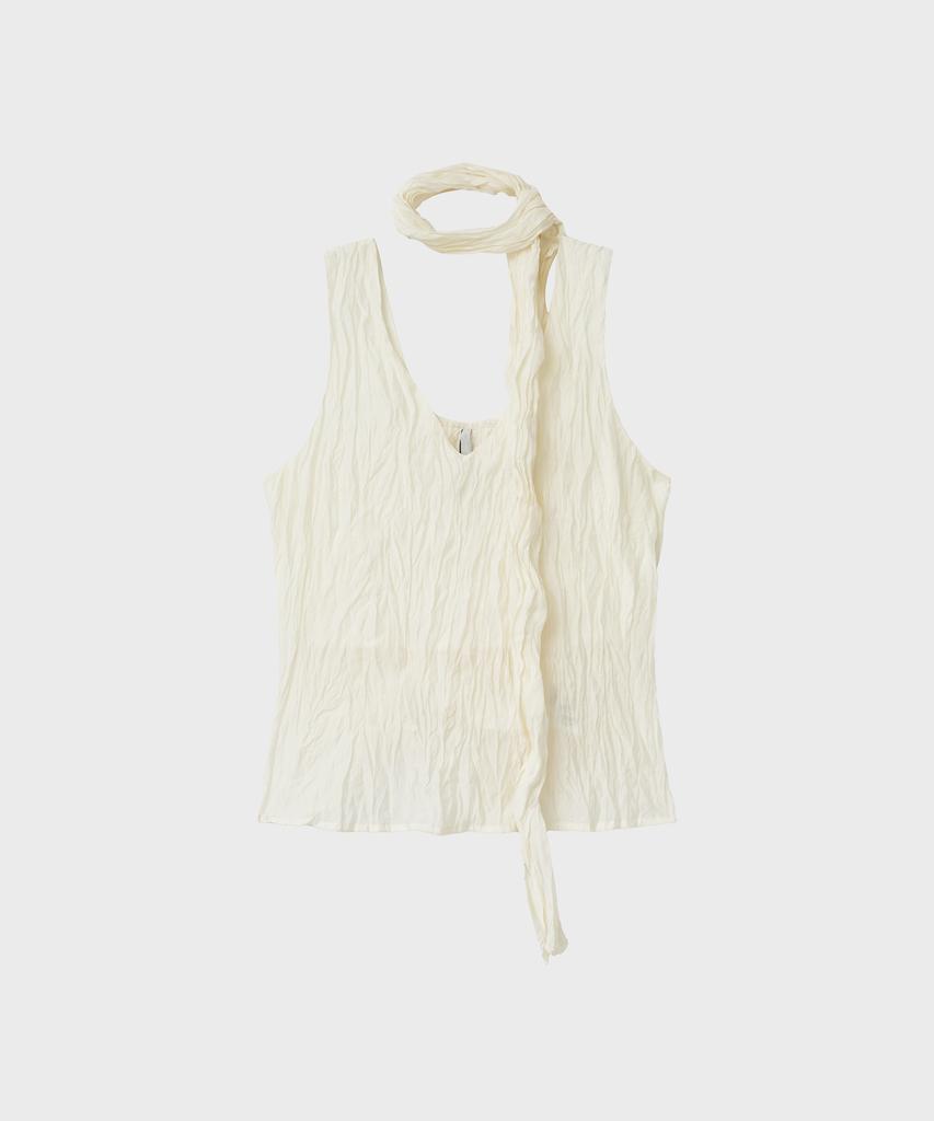 NOIRER FOR WOMAN Wrinkle Texture Scarf Blouse (Buttercream)