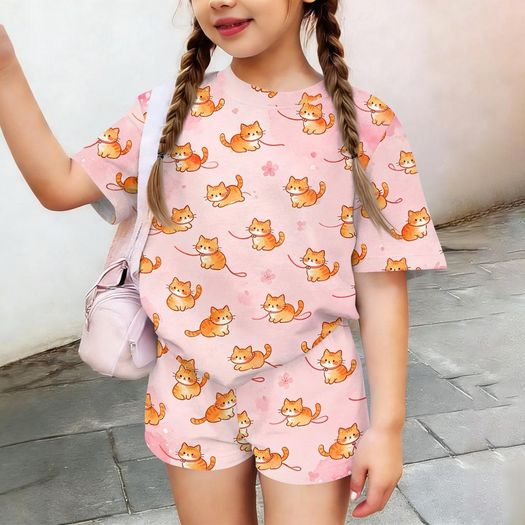Kids Casual Short Sleeve Top and Shorts Set Animal Print Lightweight Breathable Soft Fabric Comfortable Fit Summer Outfit for Boys and Girls