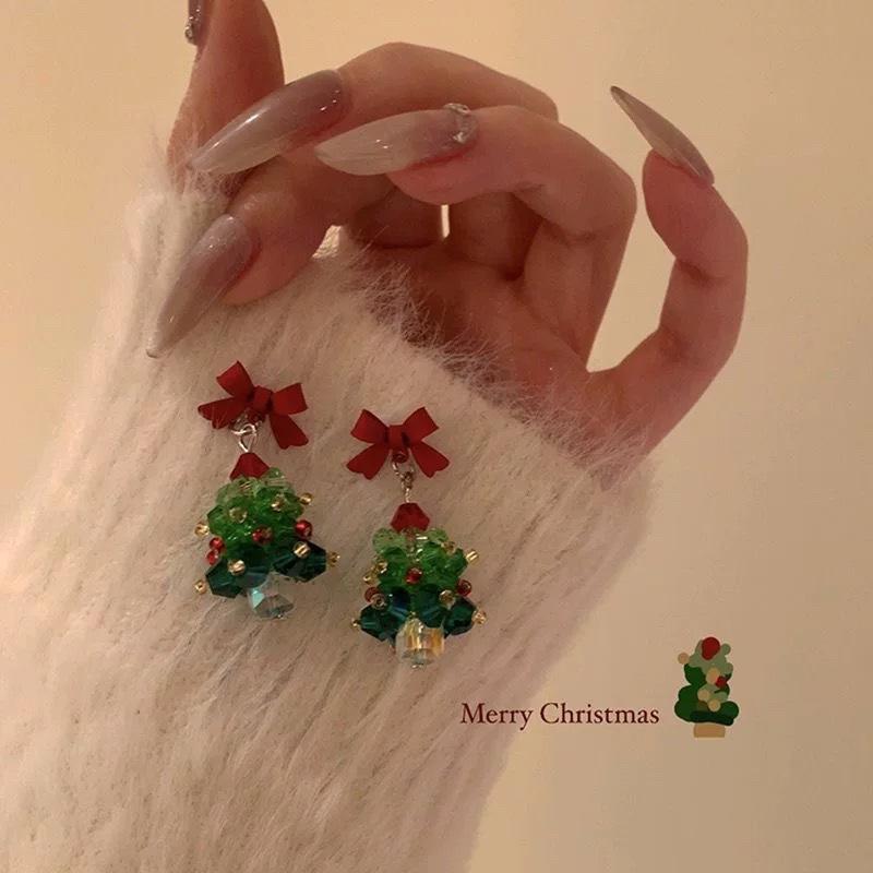 Christmas‑Atmosphere Bow Christmas‑Tree Ins‑Style Light‑Luxury Ear Clips Trendy Jewelry For Women