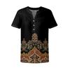 Women's Casual Floral Print V-Neck Short Sleeve Decorative Button T-Shirt Top