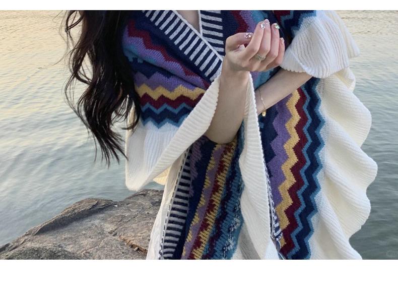 Manufacturer's New Ethnic Style Ruffled Knit Shawl: Xinjiang Stripe, Sichuan-West Travel, Thick and Warm