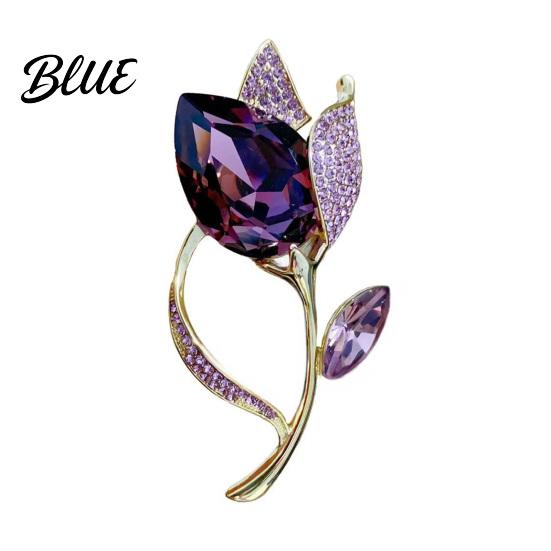 Rhinestone Pin Women Brooch High-Gloss Inlay Sparkling Tulip Design Lapel
