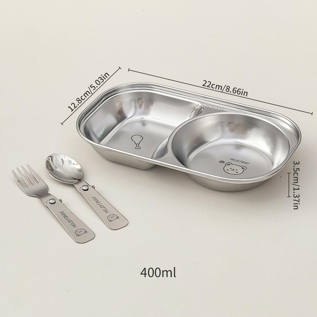 WORTHBUY 304 Stainless Steel Mini Divided Salad Plate Stackable Cute Kids Dinner Plate Snack Dessert Food Plate Dishes Tableware
