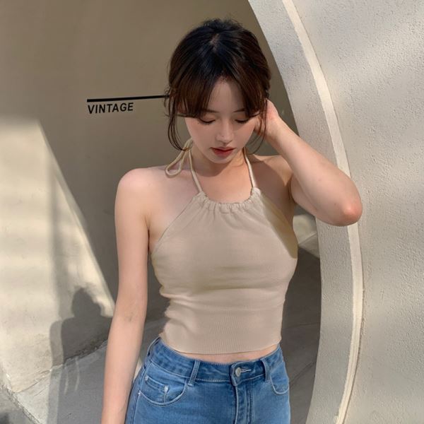 

Sleeveless Halterneck Outer Wear Sexy Tight Women s Camisole Summer Short Backless Tops