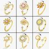 Rotating Anxiety Fidget Rings For Women Sunflower Crystal Anxiety Relief Spinning Anti Stress Ring Korean Jewelry Bague Femme