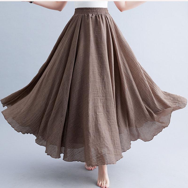 Fashion Solid Cotton Linen Women Skirts Maxi Elegant Harajuku Saia Casual Loose Long Skirt Ladies Clothes Faldas Ropa Mujer