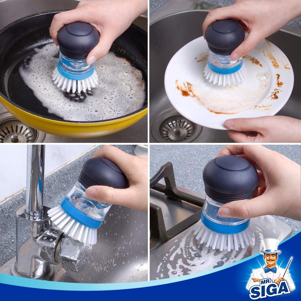 Handy Kitchen Brush Replaceable Brush Head Cleaning Brush Kitchen Cleaning MR.SIGA One-push (2-pack)