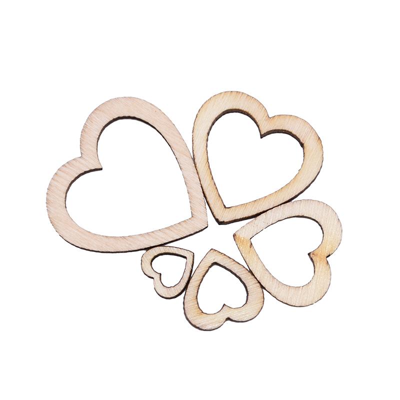 100pcs 15/20/25/30mm Hollow Heart Shape Wood For Scrapbooking Handmade DIY Carfts WoodenEmbellishment Home Decor Ornament