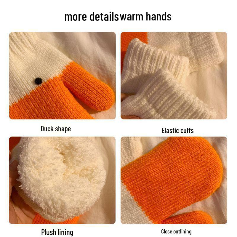 Women's Woolen Fingerless Goose Gloves - Thick, Warm, Velvet-Lined, Cold-Proof, Ideal for Autumn/Winter.