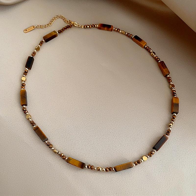 1/2Pcs Retro Temperament Layered Tiger Eye Stone Pendant Necklace For Women Girls Light Luxury Sweater Chain Jewelry Gifts