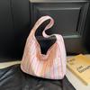 Ins Dopamine Striped Canvas Shoulder Bag Women Large Capacity Underarm Bag Summer Cute Student Class Handbag