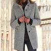 IHUASU Vintage Casual Lattice Print Long Sleeve Polo Neck Jacket for Autumn/Winter