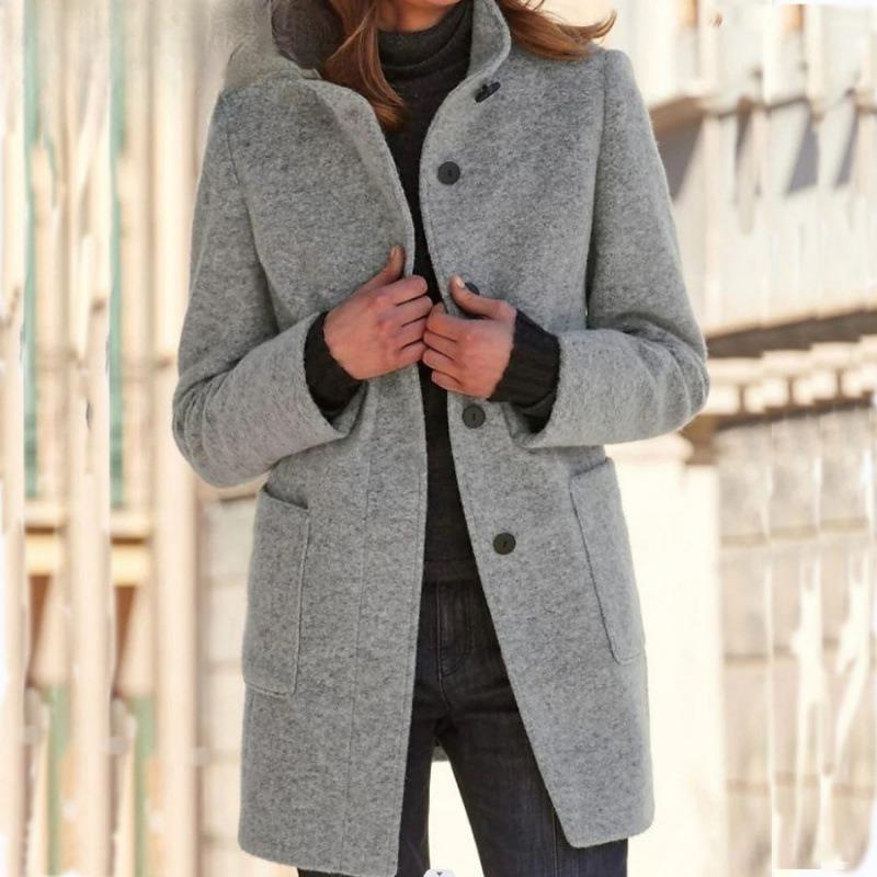 IHUASU Vintage Casual Lattice Print Long Sleeve Polo Neck Jacket for Autumn/Winter