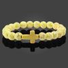 Turquoise Cross Elastic Yoga Bracelet with Black Volcanic Stone