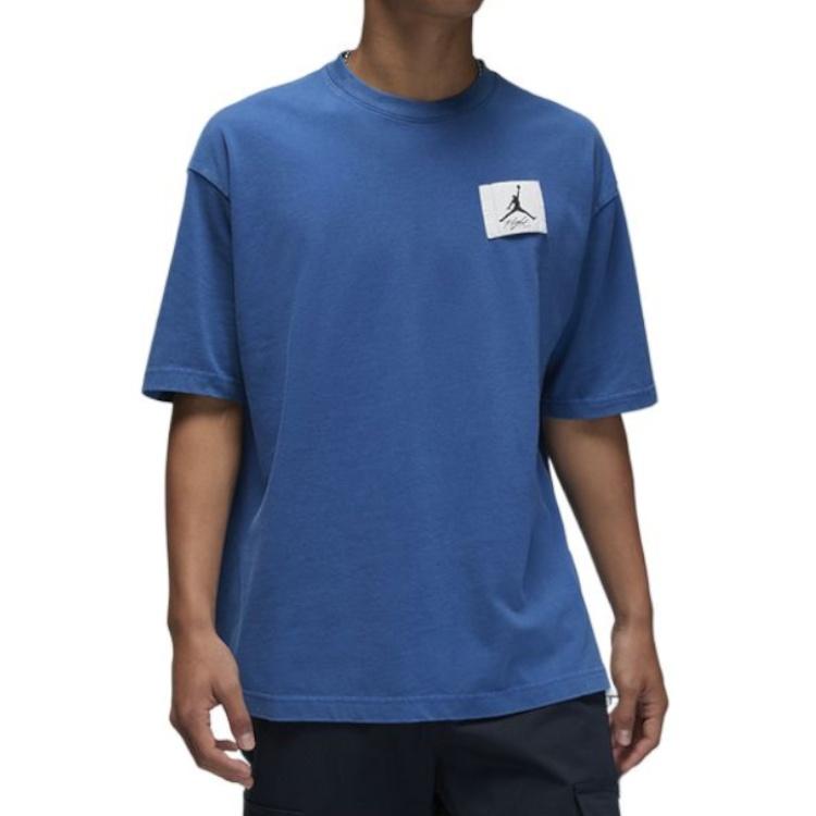 Men's Air Jordan Logo Label Loose Round Neck Pullover Short Sleeve France Blue T-Shirt DZ0605-486