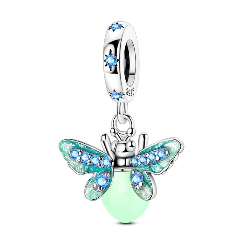 Butterfly Dangle Charm Bead Component Copper Metal Authentic Original Pink Blue Zircon Fly Butterflies Charm Bead Components Compatible With Bracelet