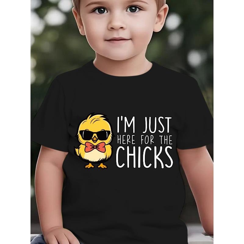 European size Boys round neck short sleeved T shirt with cartoon chicken pattern print 98cm чёрный