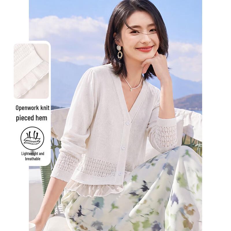 Women s Summer Short Openwork Knit Cardigan M