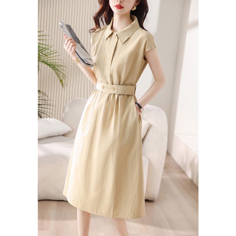 French-Style Short-Sleeve Polo Collar Shirt Dress with Lace-Up High-Waist Midi Skirt 2023 Spring/Summer Collection