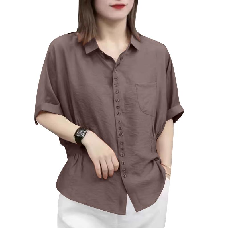 ZANZEA Women Casual Turn Down Collar Summer Short Sleeve Blouse