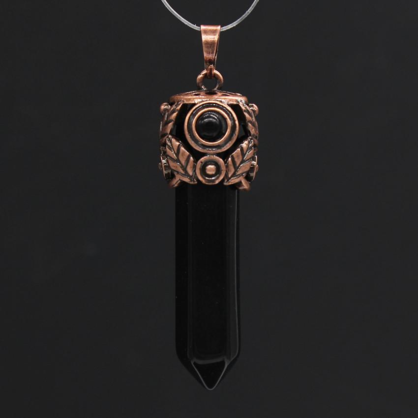 Retro Antique Brass Chakra Hexagonal Prism Natural Stone Quartz Crystal Stone Healing Pendulum Pendant Jewelry For Women Men