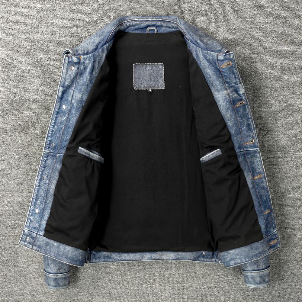 Vintage Blue Genuine Cow Men Leather Jacket  507 Style Slim Fit Coat Men's Leather Jackets Male Clothes Spring Autumn